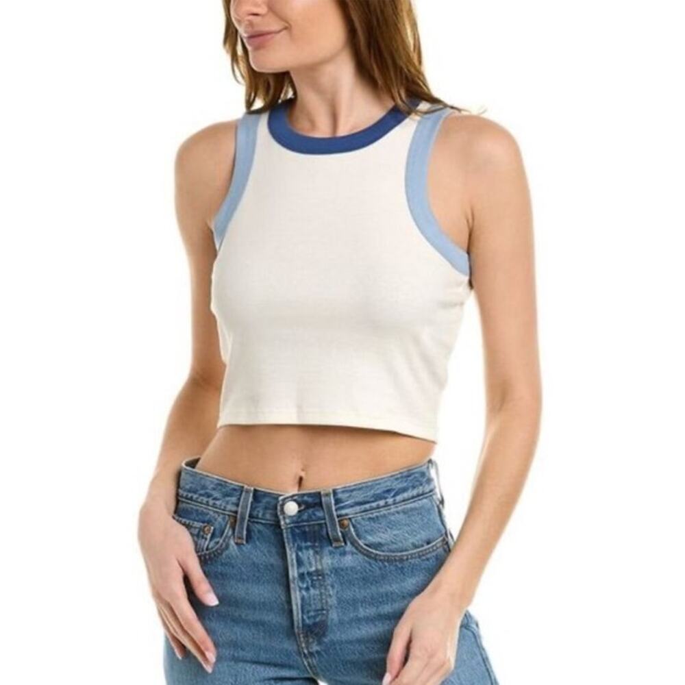 Madewell Brightside Crop Tank Colorblock Ivory/Blue Size Small NWT